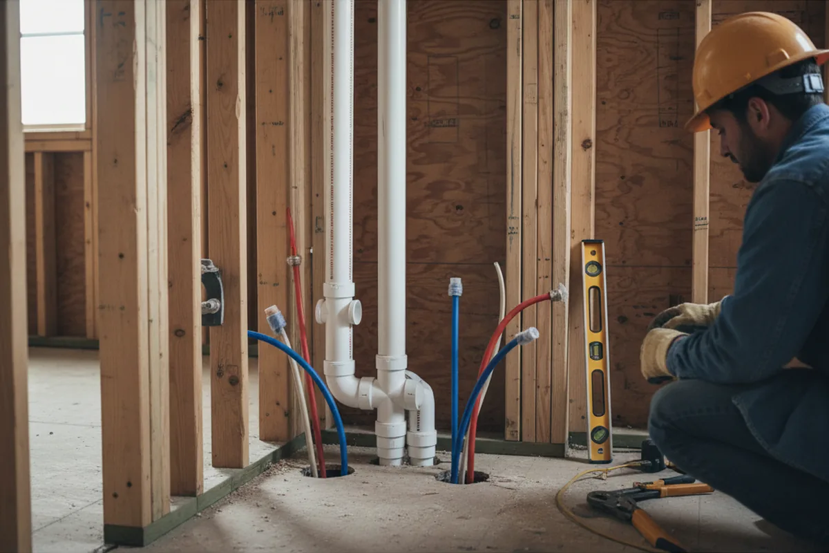 Drain and supply rough-in during Sump Pump Repair in Webbville